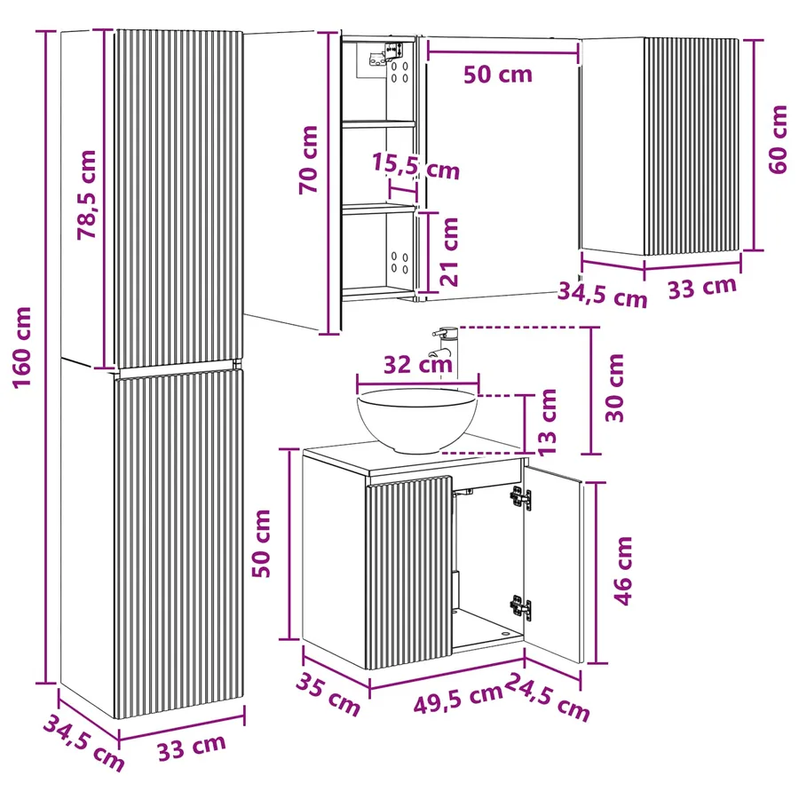 Ensemble d'armoire de salle de bain 5 pcs Gris béton - 15