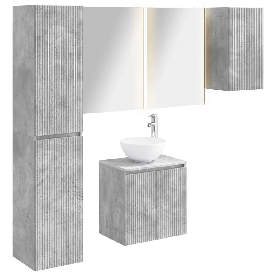 Ensemble d'armoire de salle de bain 5 pcs Gris béton - 2