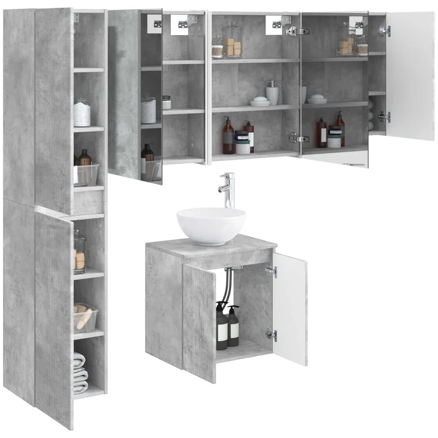 Ensemble d'armoire de salle de bain 5 pcs Gris béton - 3
