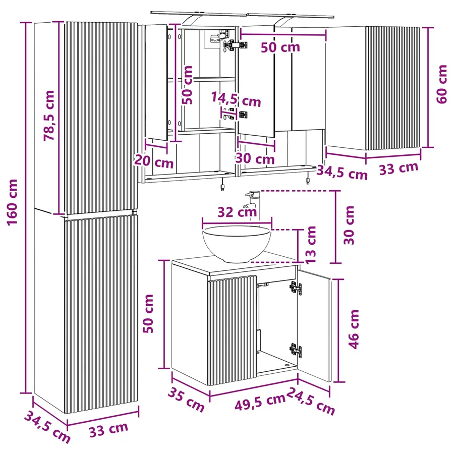 Ensemble d'armoire de salle de bain 5 pcs Blanc - 15