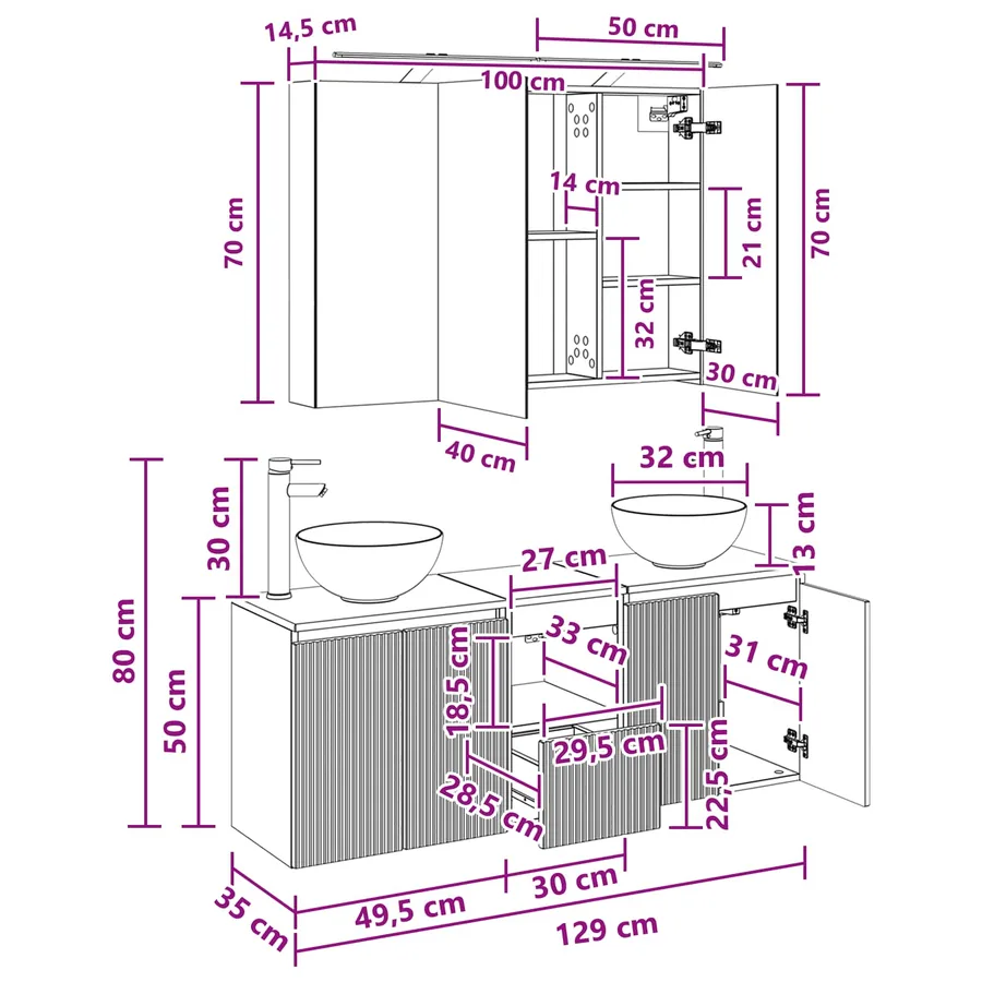 Ensemble d'armoire de salle de bain 4 pcs Sonoma gris - 14