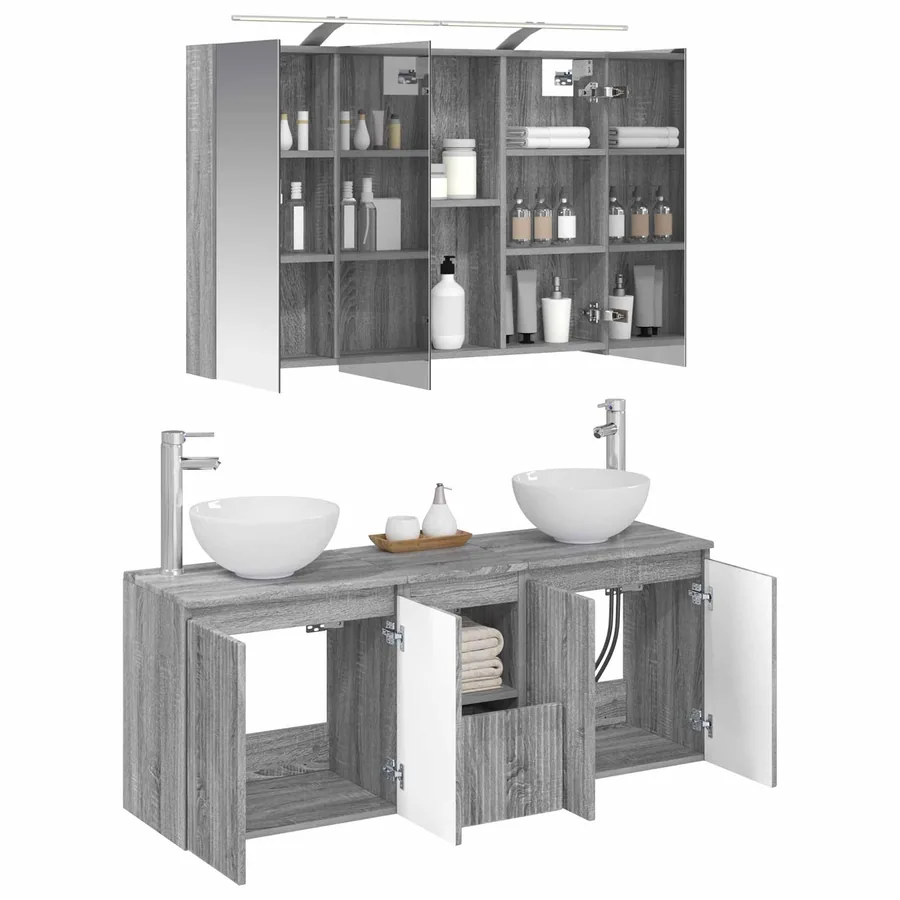 Ensemble d'armoire de salle de bain 4 pcs Sonoma gris - 3
