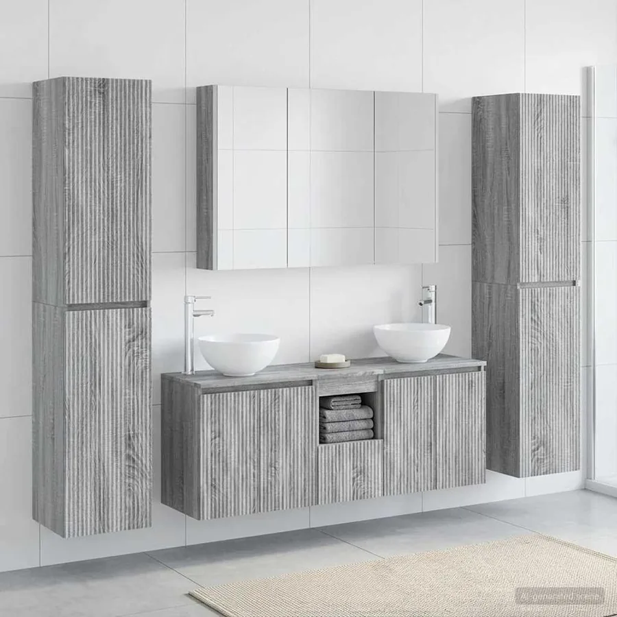 Ensemble de mobilier de salle de bain 6 pcs Sonoma gris