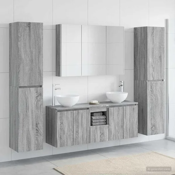 Ensemble de mobilier de salle de bain 6 pcs Sonoma gris