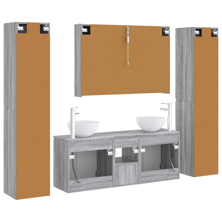 Ensemble de mobilier de salle de bain 6 pcs Sonoma gris - 9