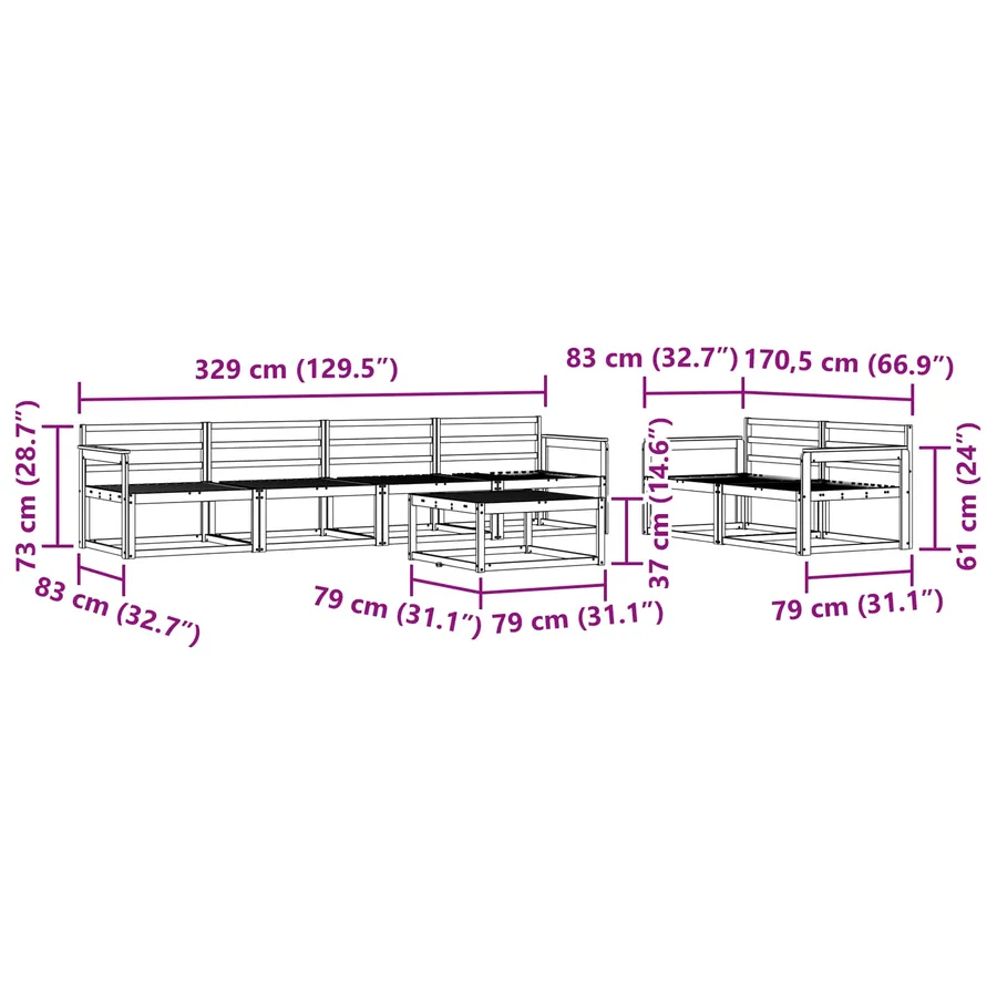 Ensemble de canapés d'extérieur 7 pcs Naturel - 8