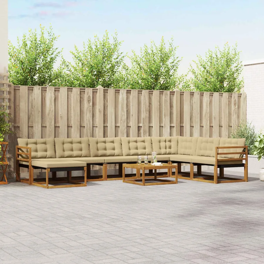Ensemble de canapés d'extérieur 9 pcs Naturel et Beige
