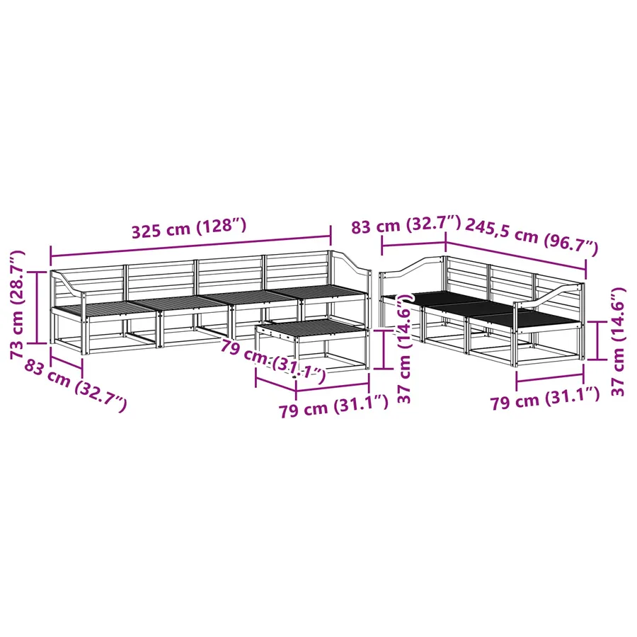 Ensemble de canapés d'extérieur 8 pcs Naturel - 8