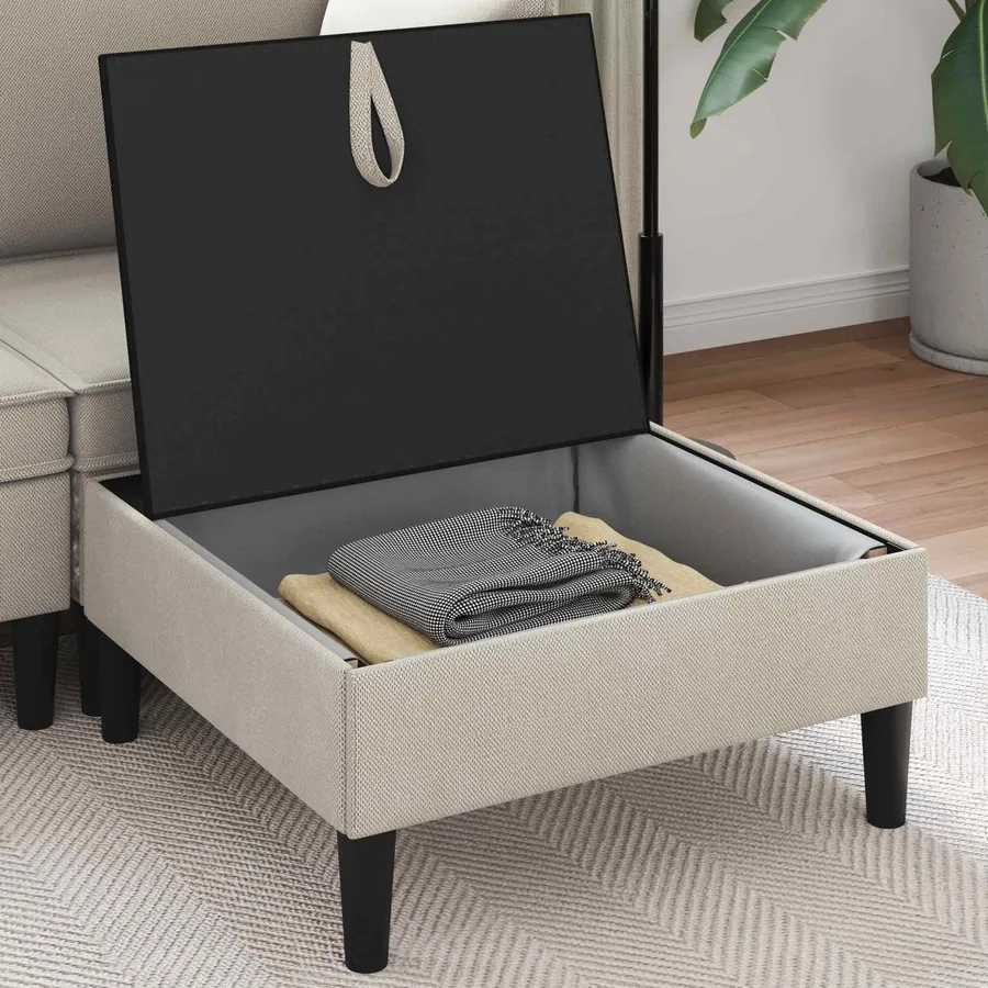 Pouf avec Rangement Avoine Velours - 3