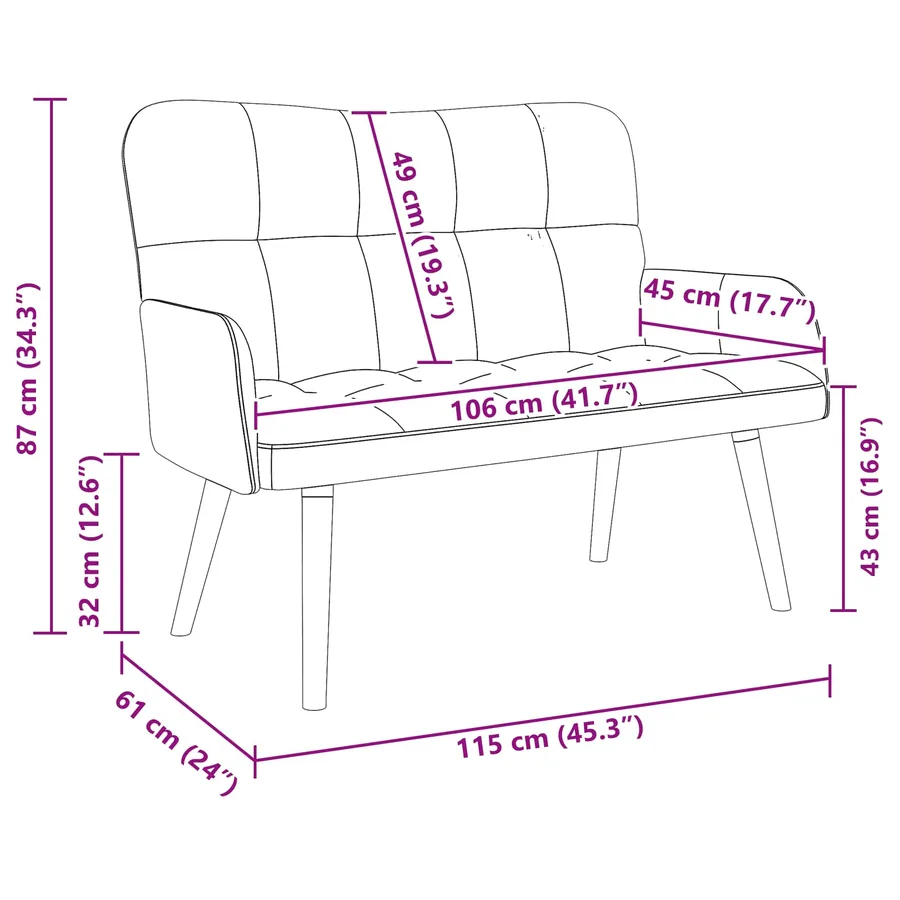 Sofa 2 places Noir 115 x 61 x 87 cm Velours - 9