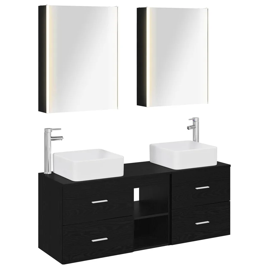 Ensemble de mobilier de salle de bain 5 pcs Chêne noir - 2