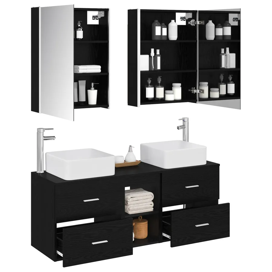 Ensemble de mobilier de salle de bain 5 pcs Chêne noir - 3