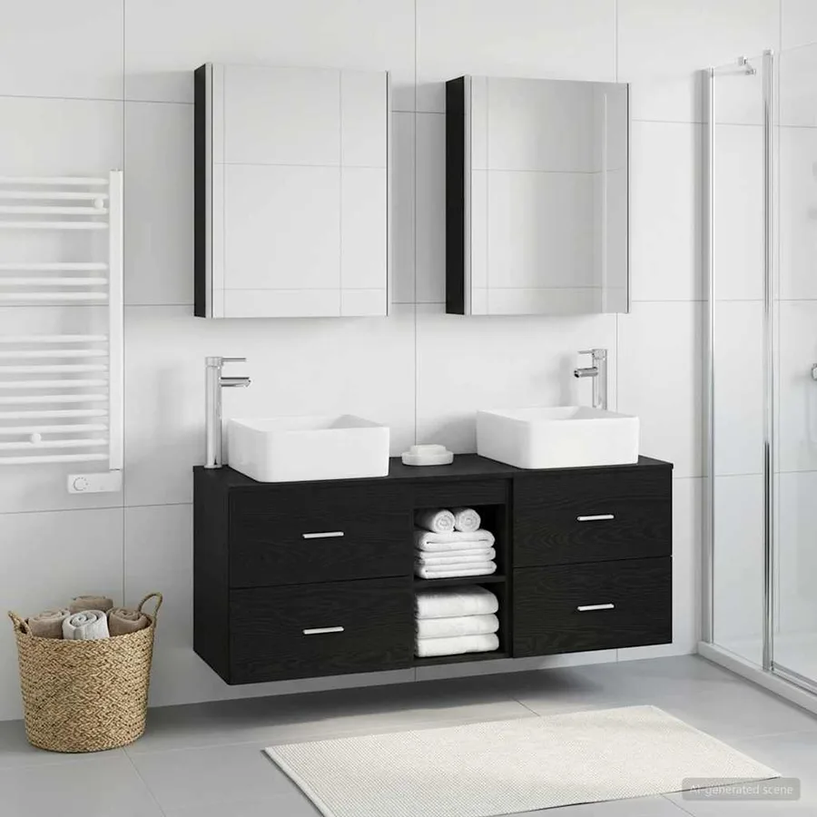 Ensemble de mobilier de salle de bain 5 pcs Chêne noir - 4