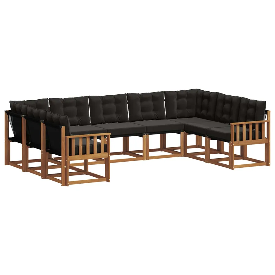 Ensemble de canapés d'extérieur 9 pcs Naturel et Noir - 2