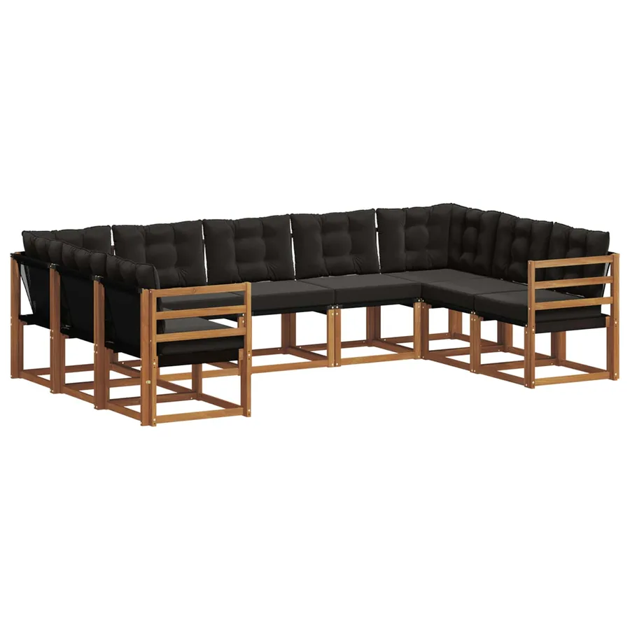 Ensemble de canapés d'extérieur 9 pcs Naturel et Noir - 2