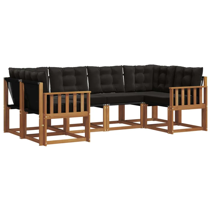 Ensemble de canapés d'extérieur 6 pcs Naturel et noir - 2