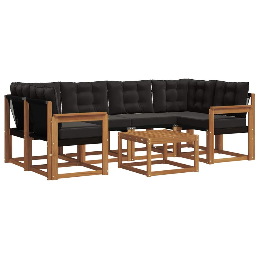 Ensemble de canapés d'extérieur 7 pcs Naturel et Noir - 2