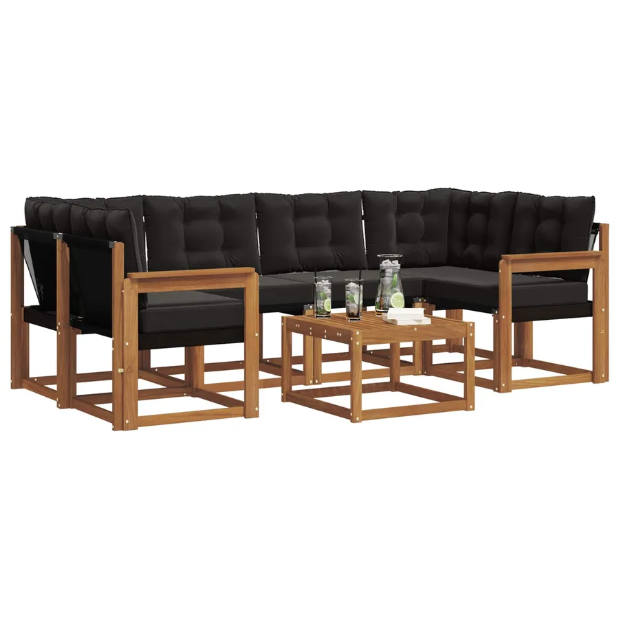 Ensemble de canapés d'extérieur 7 pcs Naturel et Noir - 3