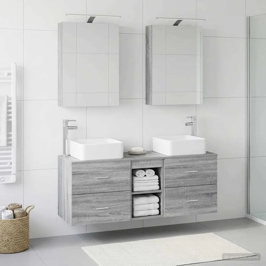 Ensemble de mobilier de salle de bain 5 pcs Sonoma gris