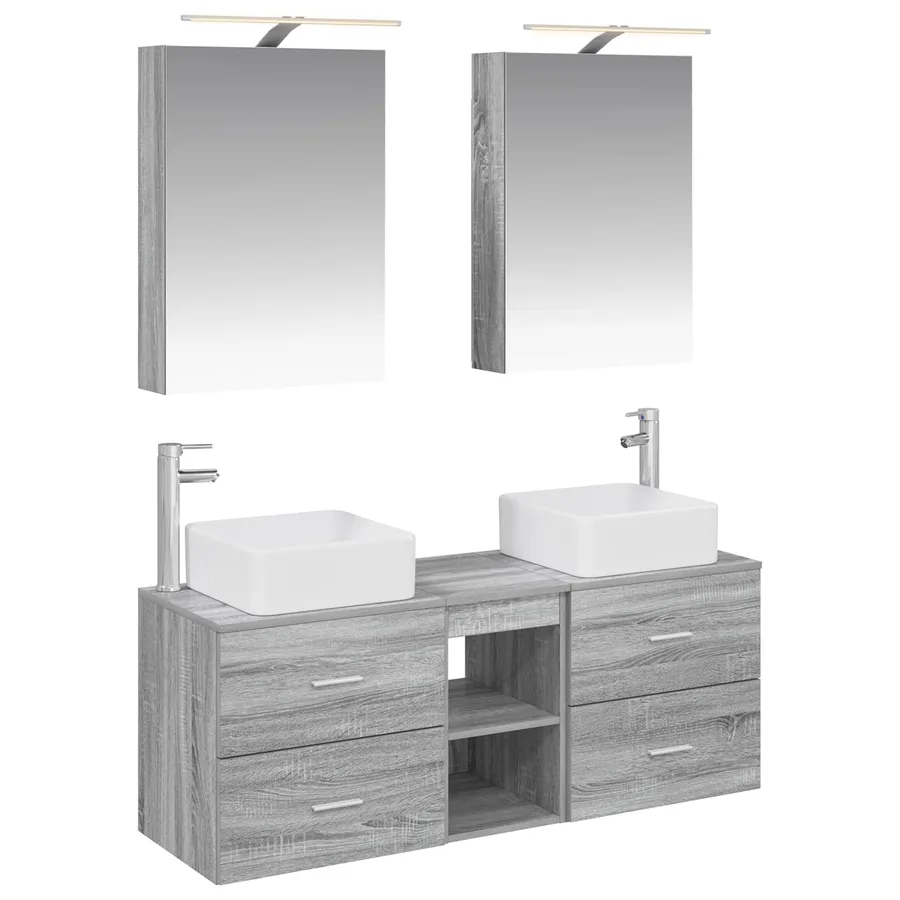 Ensemble de mobilier de salle de bain 5 pcs Sonoma gris - 2
