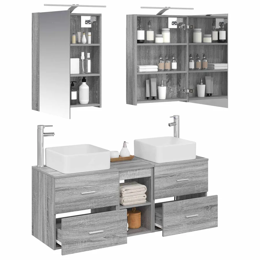 Ensemble de mobilier de salle de bain 5 pcs Sonoma gris - 3