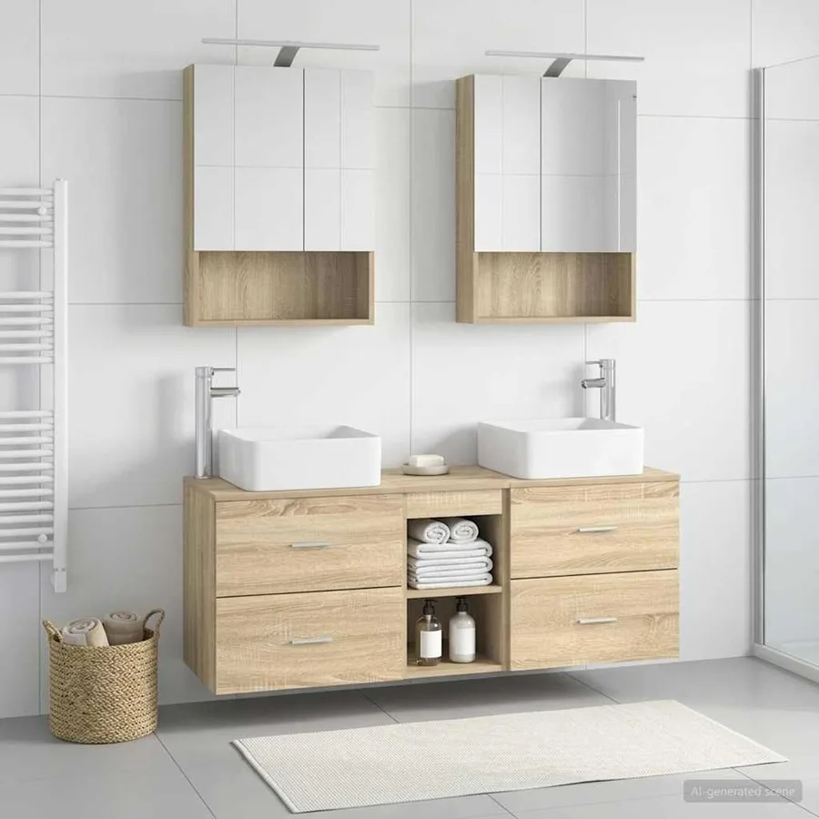 Ensemble de mobilier de salle de bain 5 pcs Chêne Sonoma - 4
