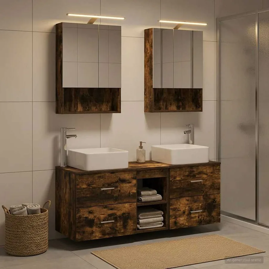 Ensemble de mobilier de salle de bain 5 pcs Chêne fumé
