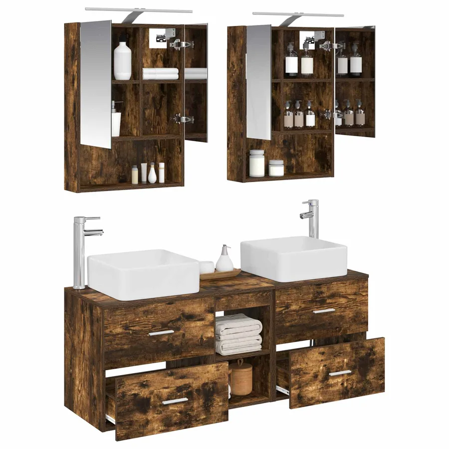 Ensemble de mobilier de salle de bain 5 pcs Chêne fumé - 3