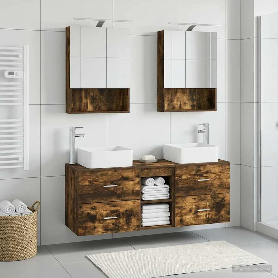 Ensemble de mobilier de salle de bain 5 pcs Chêne fumé - 4