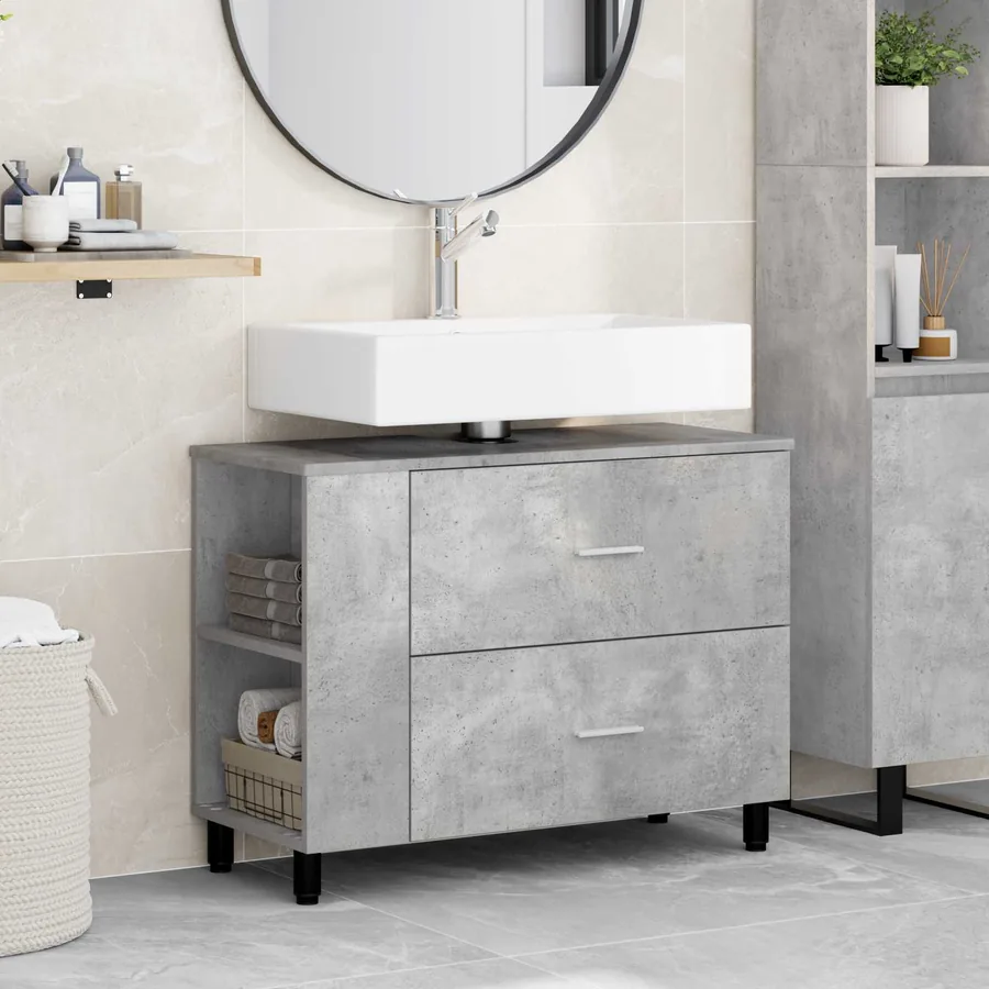 Unité de vanité de salle de bain Gris béton 80 x 35 x 60 cm