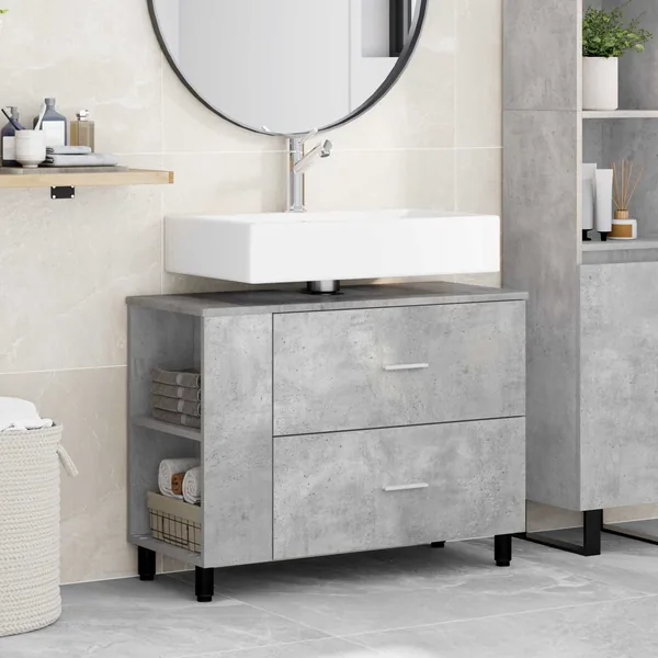 Unité de vanité de salle de bain Gris béton 80 x 35 x 60 cm