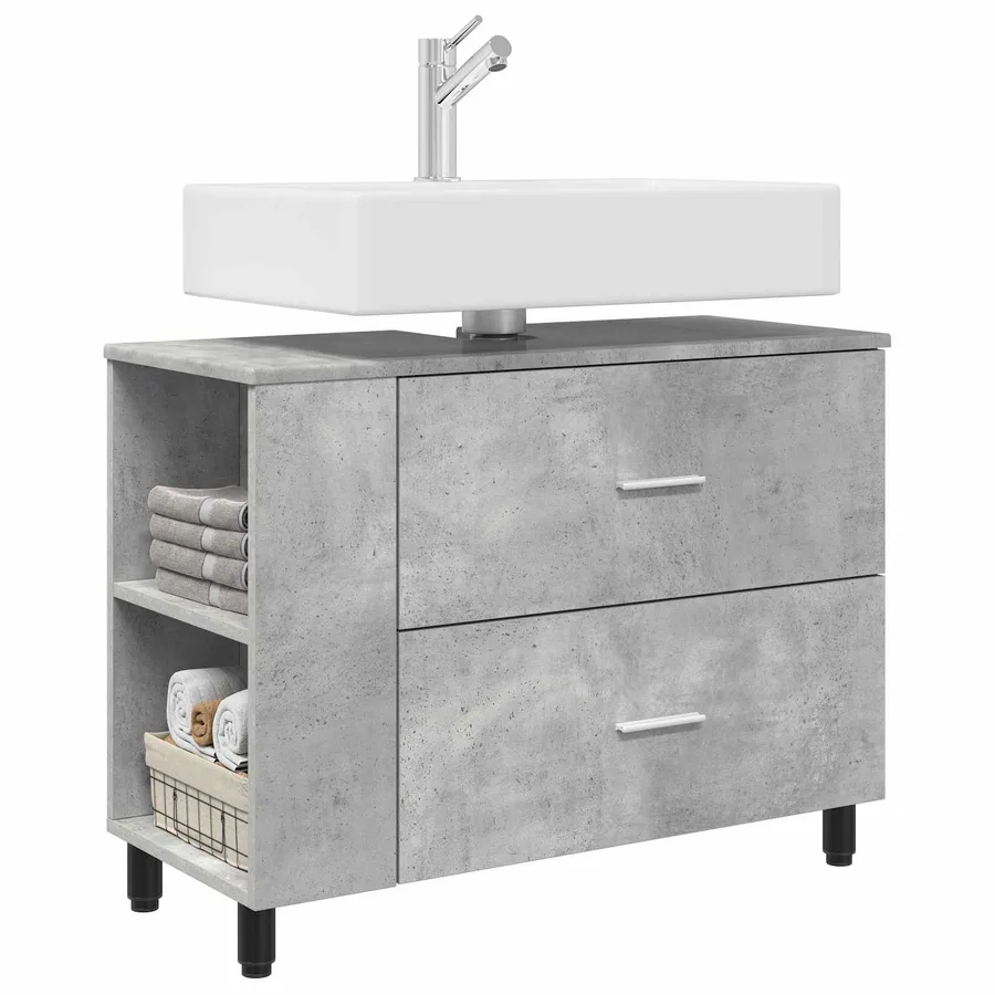 Unité de vanité de salle de bain Gris béton 80 x 35 x 60 cm - 3