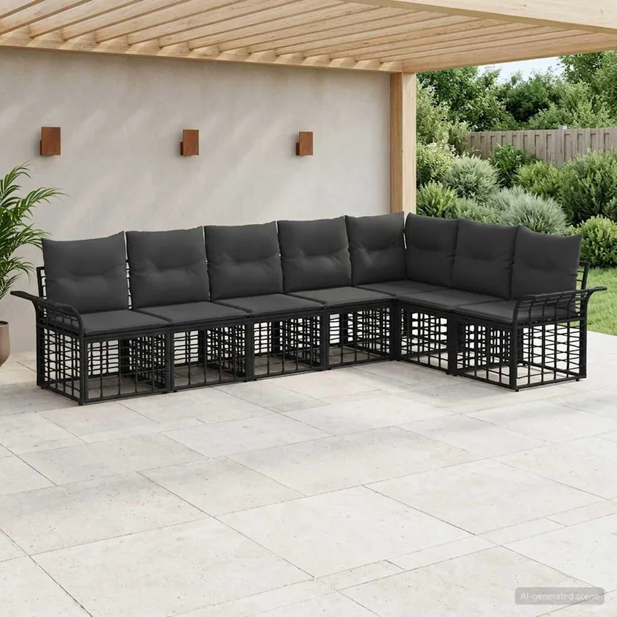 Ensemble de canapés d'extérieur 7 pcs Noir et Gris foncé