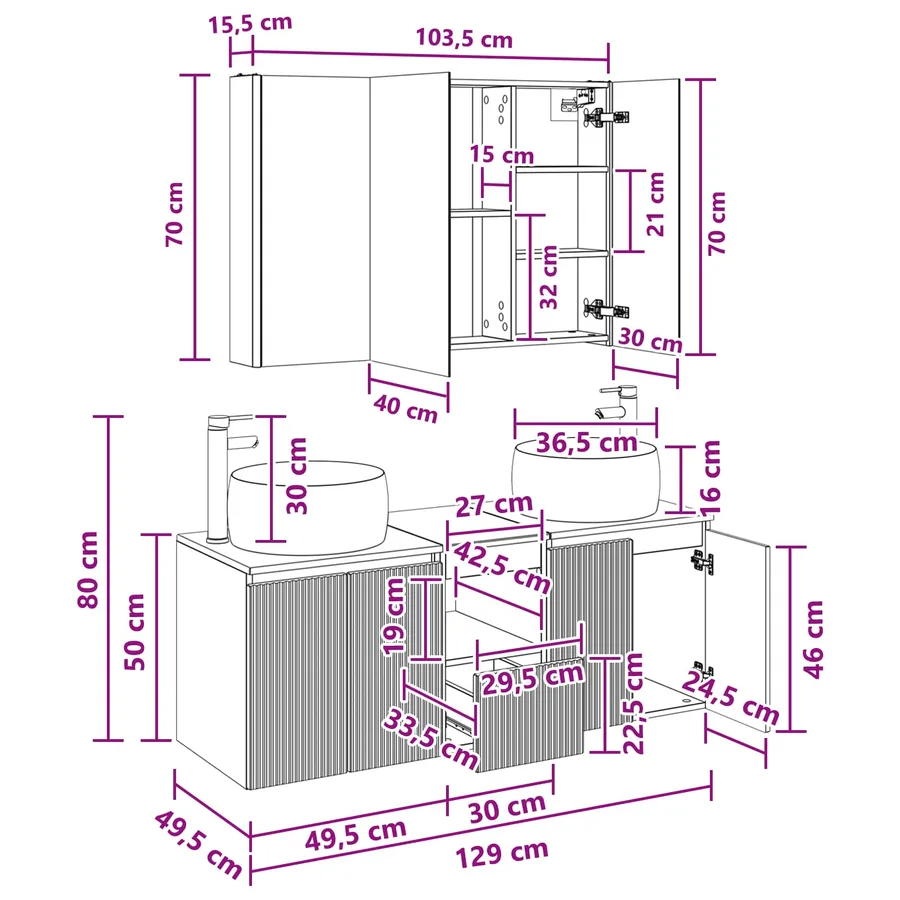 Ensemble d'armoire de salle de bain 4 pcs Blanc - 14
