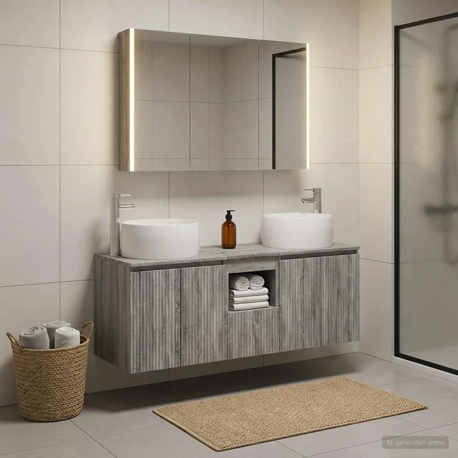 Ensemble d'armoire de salle de bain 4 pcs Sonoma gris