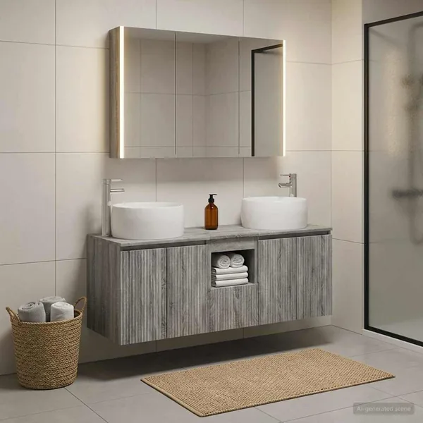 Ensemble d'armoire de salle de bain 4 pcs Sonoma gris