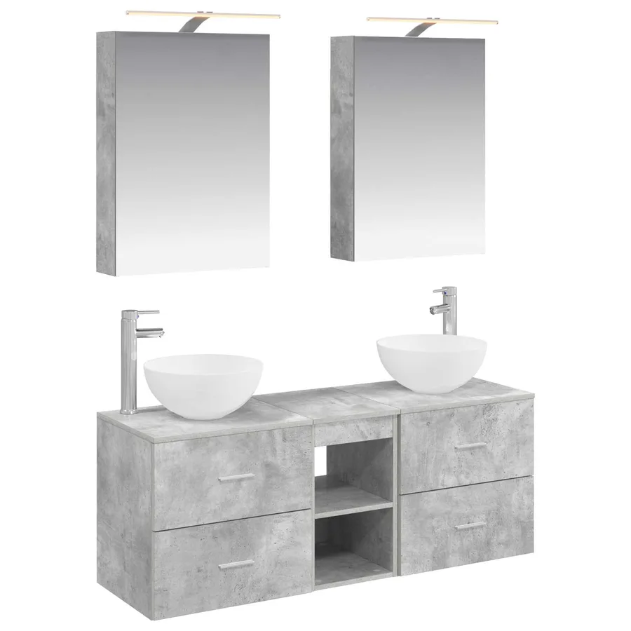 Ensemble de mobilier de salle de bain 5 pcs Gris béton - 2