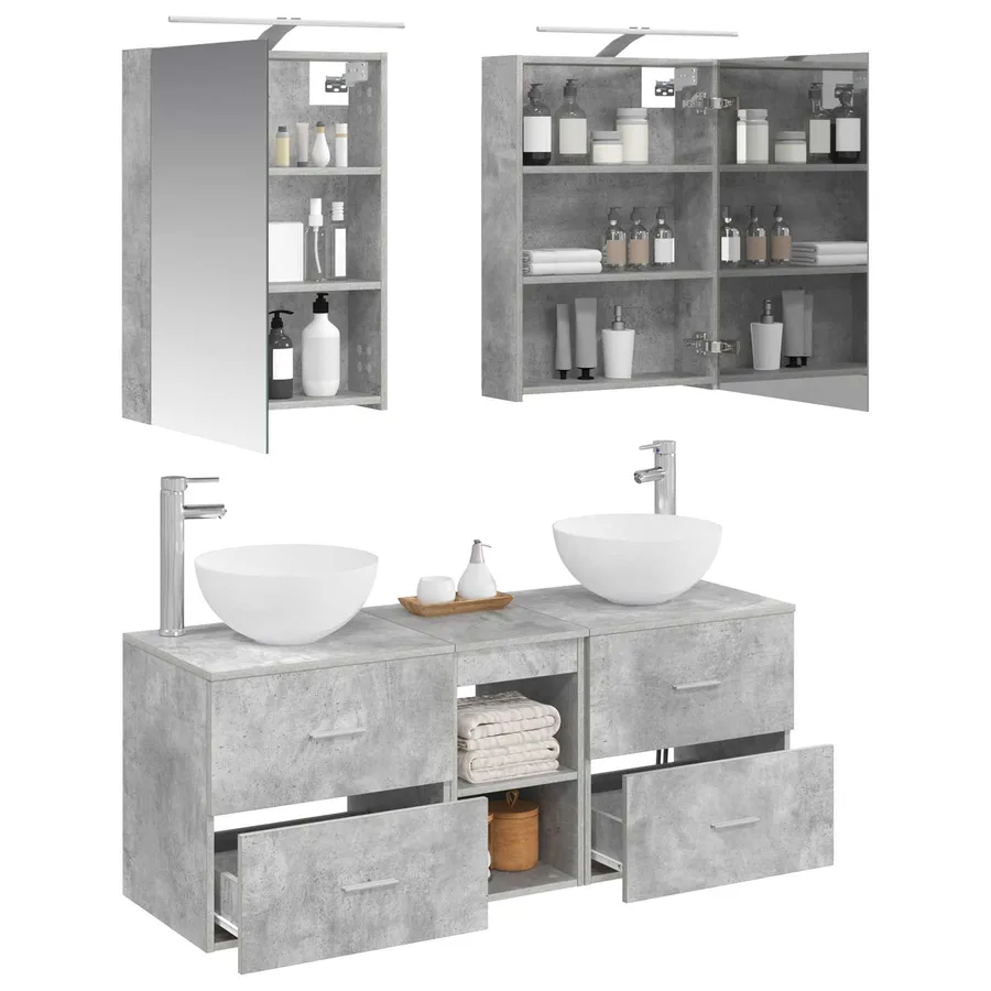 Ensemble de mobilier de salle de bain 5 pcs Gris béton - 3