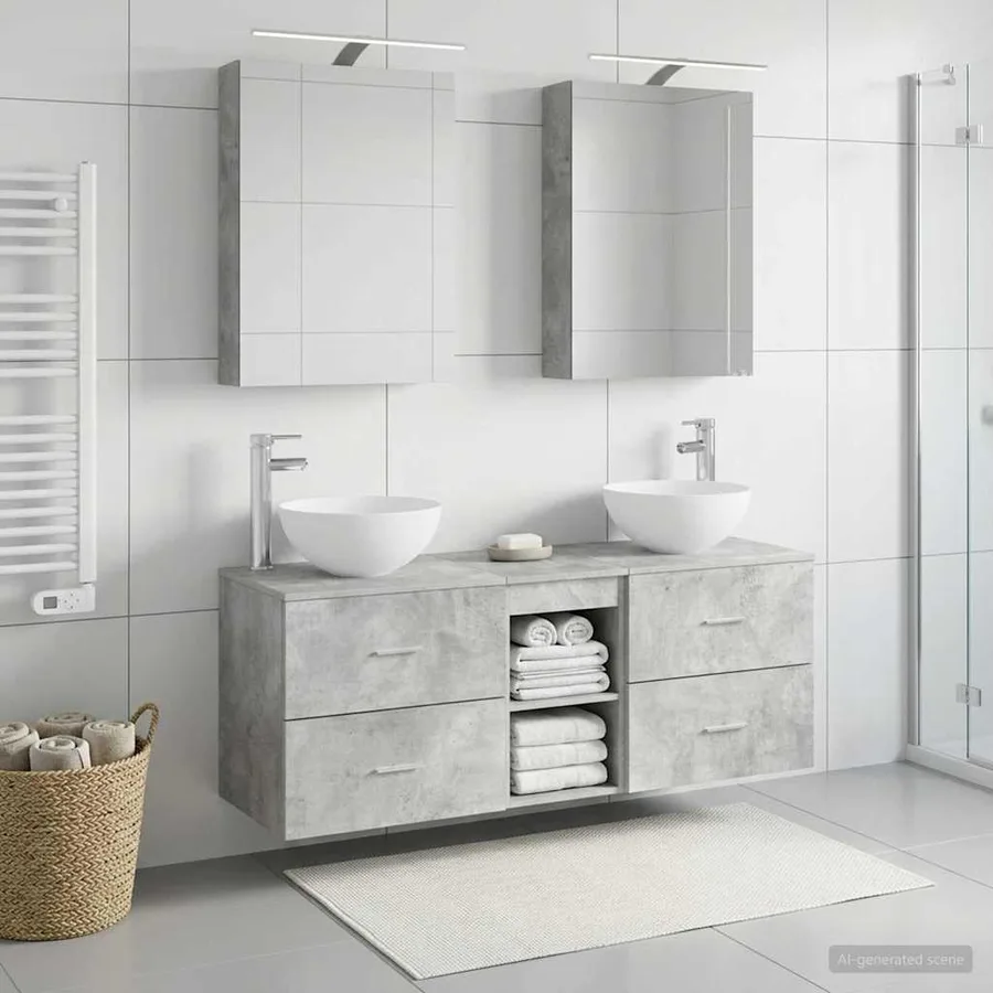 Ensemble de mobilier de salle de bain 5 pcs Gris béton - 4