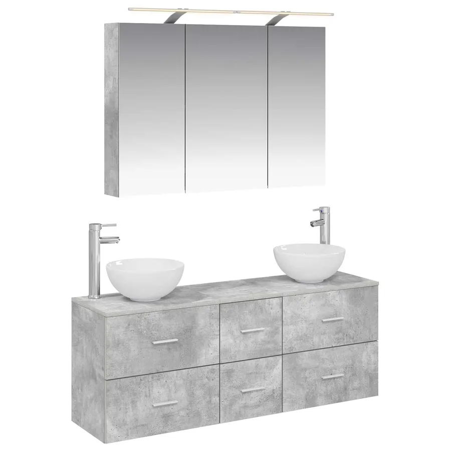 Ensemble de mobilier de salle de bain 4 pcs Gris béton - 2