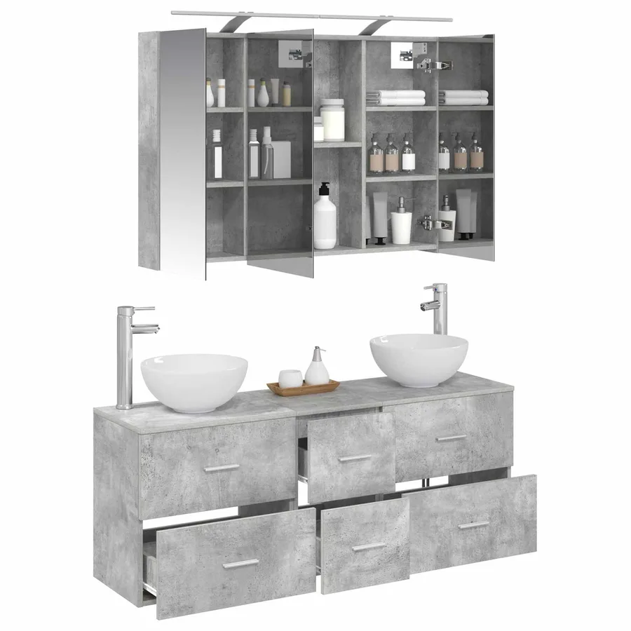 Ensemble de mobilier de salle de bain 4 pcs Gris béton - 3