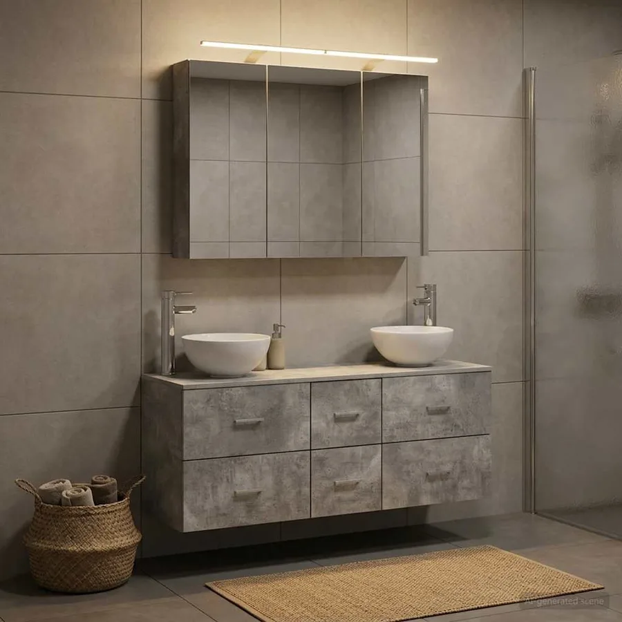 Ensemble de mobilier de salle de bain 4 pcs Gris béton - 4