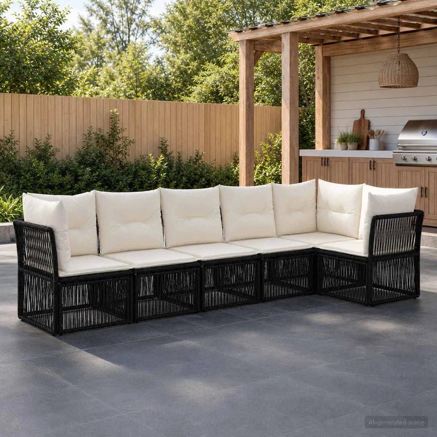 Ensemble de canapé de jardin 6 pcs Noir polyrotin