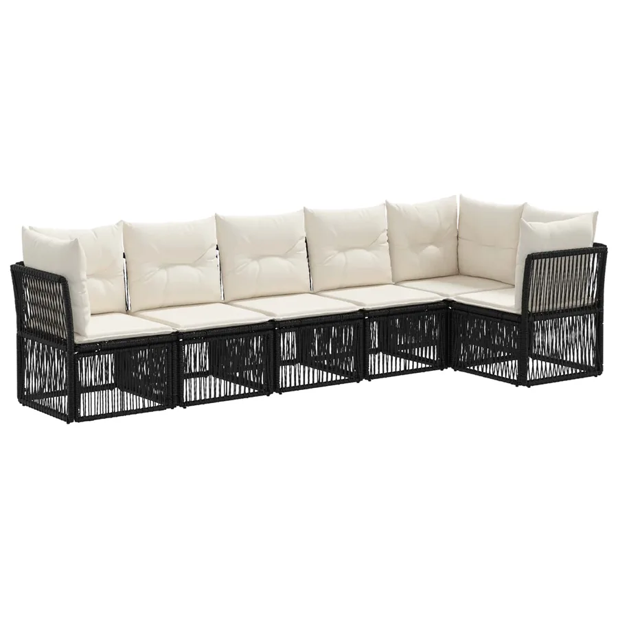 Ensemble de canapé de jardin 6 pcs Noir polyrotin - 2