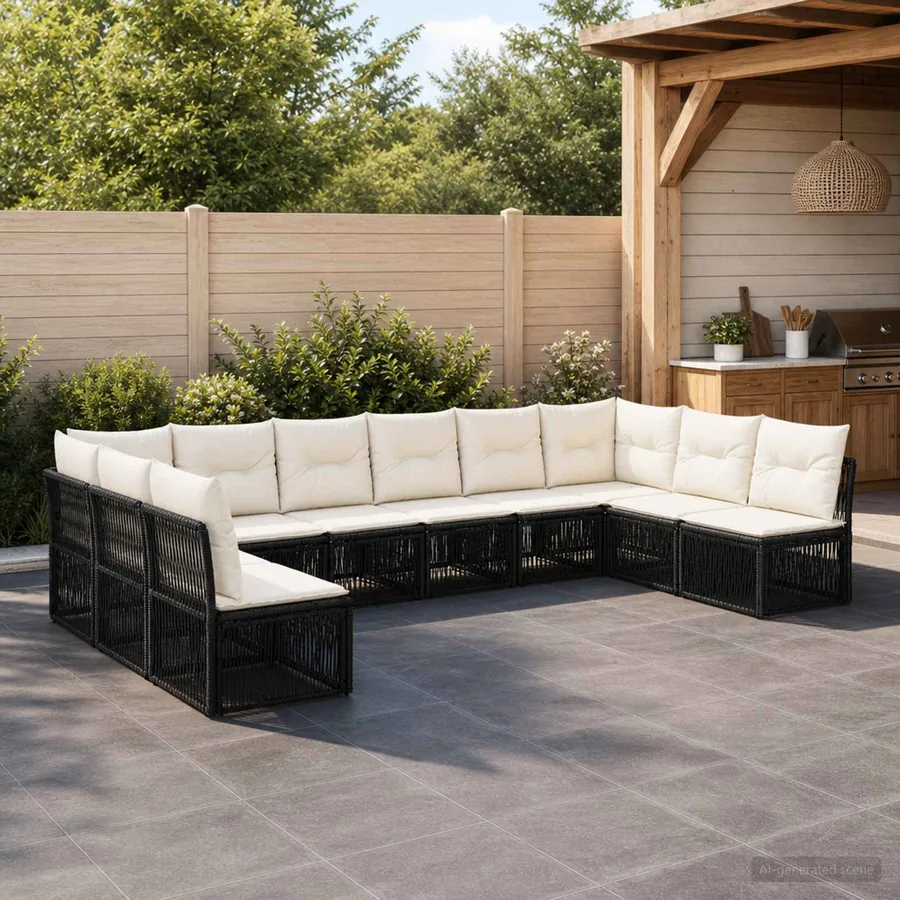 Ensemble de canapé de jardin 10 pcs Noir polyrotin