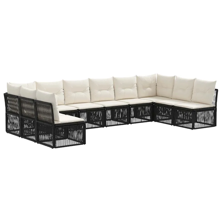 Ensemble de canapé de jardin 10 pcs Noir polyrotin - 2