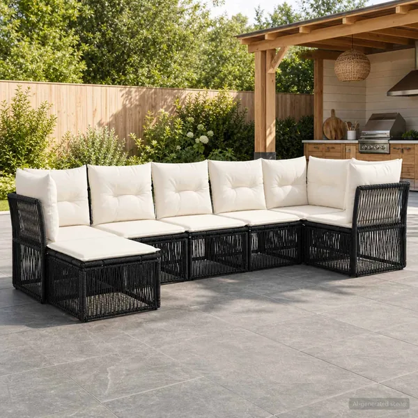 Ensemble de canapé de jardin 7 pcs Noir polyrotin