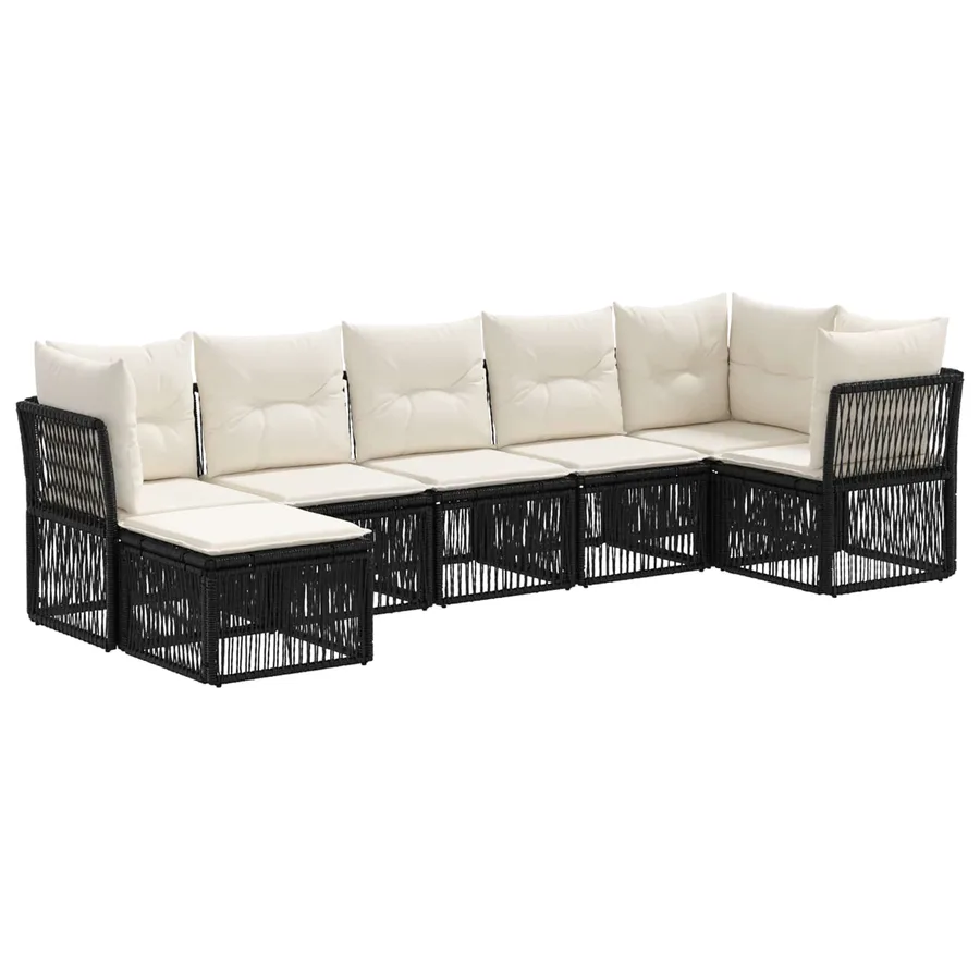 Ensemble de canapé de jardin 7 pcs Noir polyrotin - 2