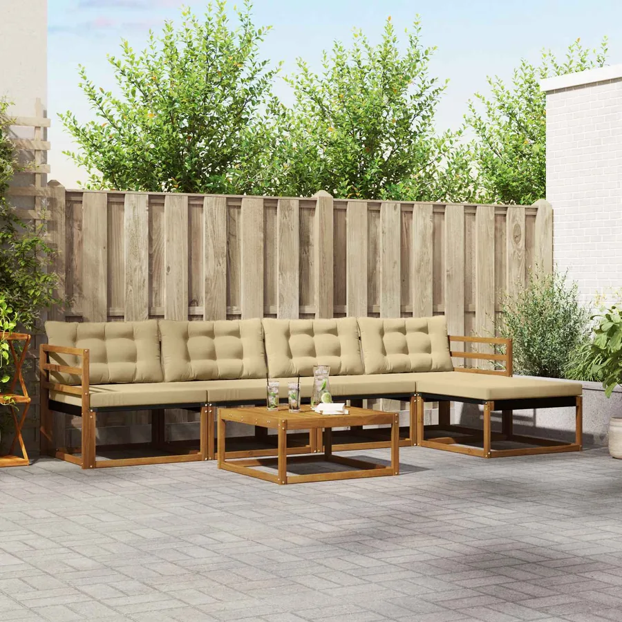 Ensemble de canapés d'extérieur 6 pcs Naturel et Beige