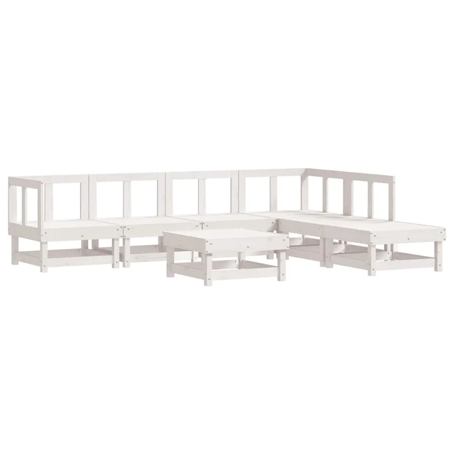 Salon de jardin 7 pcs Blanc Bois de pin massif - 2